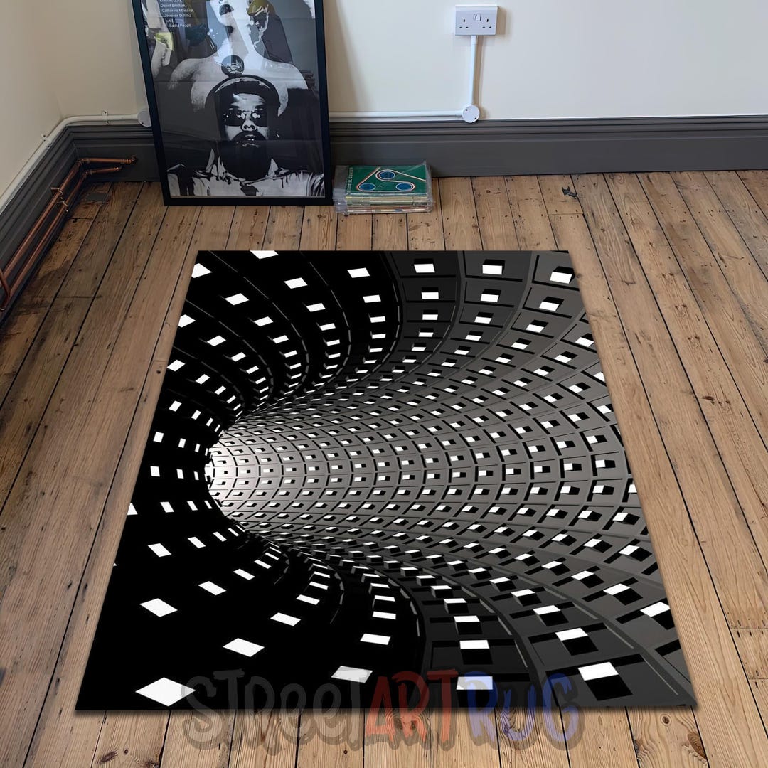 Swirl Rug, Black and White 3D Vortex Mat, Illusion Decor, Entryway ...