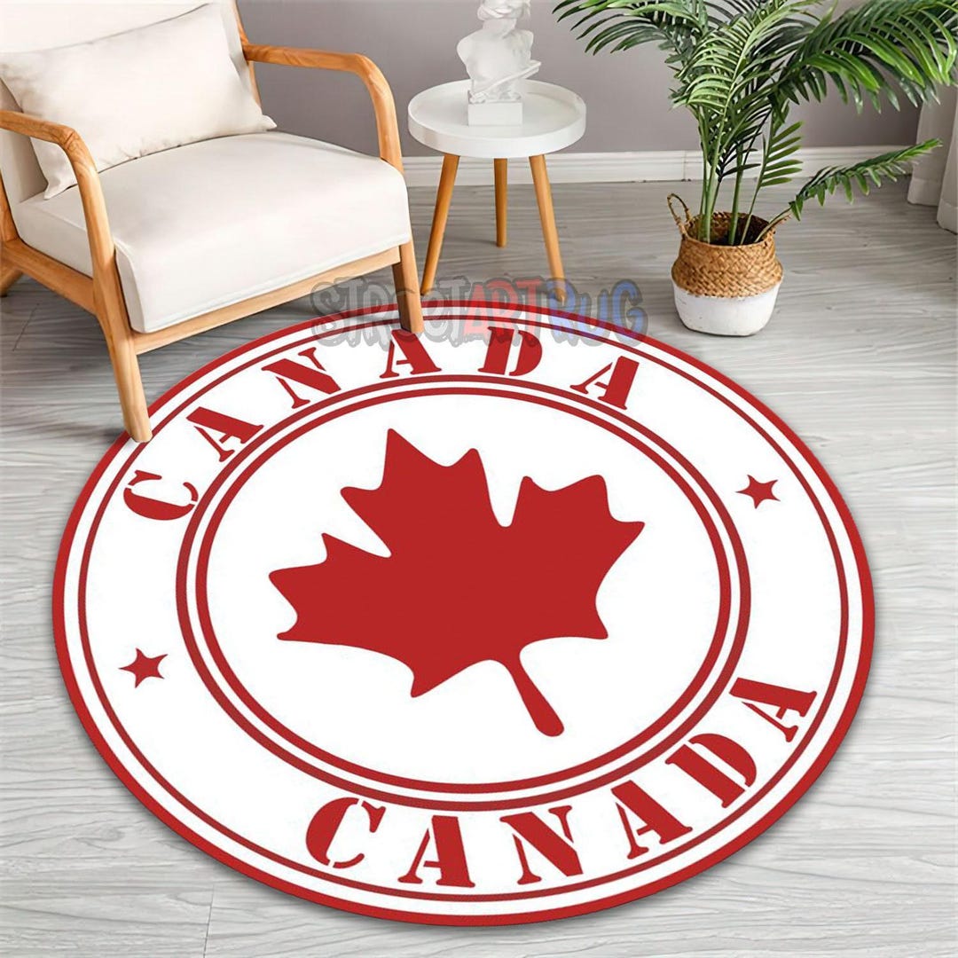 Maples Stamped Rug White Red Canada Maple Leaf Round Rug - Stamp Carpet - Etsy
