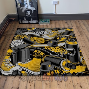 Graffiti Sneaker Rug, Sneakerhead Mat, Streetwear Decor, Sneaker Room Mat