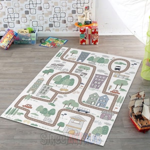 Tapijt met stadswegenkaart, kinderkamertapijt, kinderkamerspeelkleed, cadeau pasgeboren