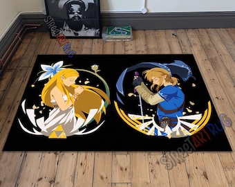 Black Zelda Art Rug: Gaming Room Decor