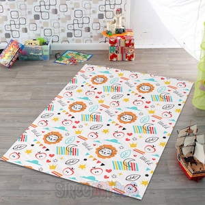 USTIDE Kids Rug Round 4Ft, Round Lion Play Mat Non Slip Kids Circle Rug Soft Nursery Rug Wahable Floor Carpet For Living Room Bedroom