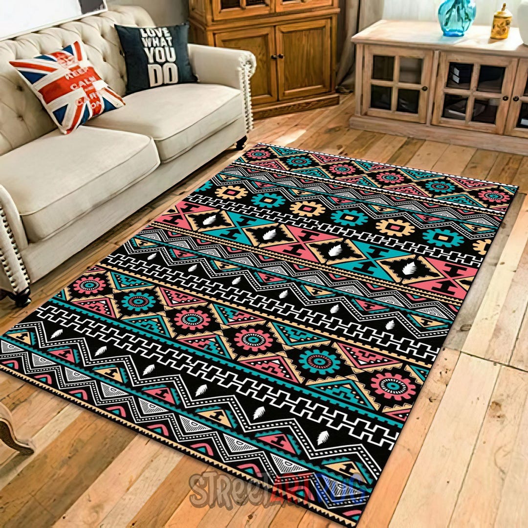 Aztec Art Rug Colorful Aztec Rug: Ethnic Tribal Art Carpet, Non-slip - Etsy