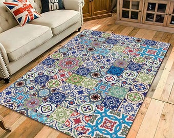 Moroccan Tile Rug - Geometric Mosaic Boho Carpet