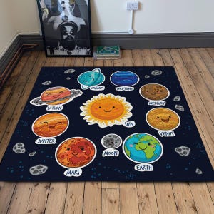 Solar System Themed Rug, Galaxy Carpet, Planet Decor, Children Room Mat, Nursery Decor, Space Rug
