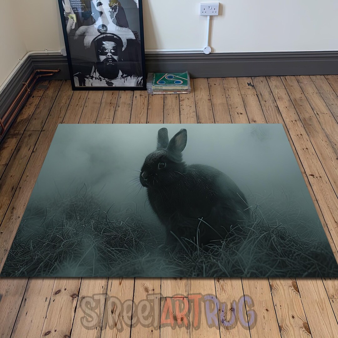 Black Rabbit Rug, Moody Gothic Foggy Animal Mat - Etsy