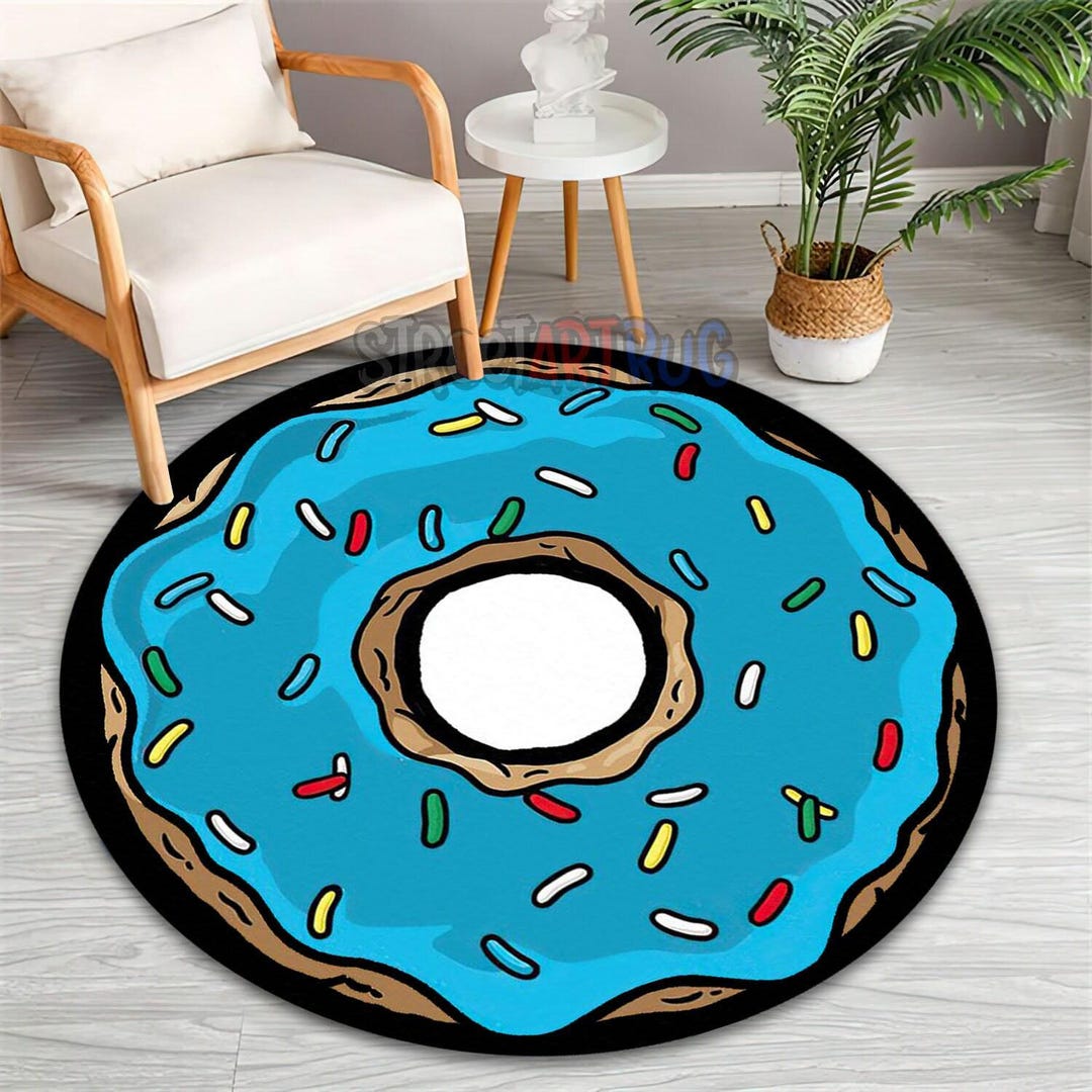 Blue Donut Round Kitchen Rug, Cerulean Dessert Pattern Area Mat - Etsy