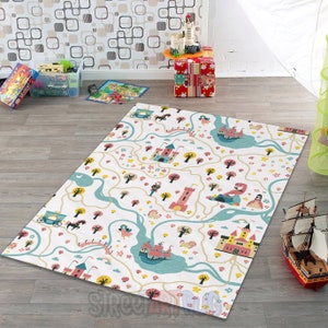 Tapijt meisjeskamer, tapijt stad wegenkaart, babykamermat, decoratie babykamer, kraamcadeau