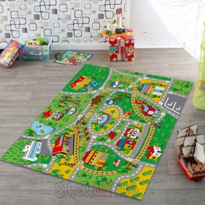 Kleurrijk tapijt met stadswegenkaart, babyspeelkamermat, speeltapijt voor kinderen, decoratie kinderkamer, cadeaus voor kinderen