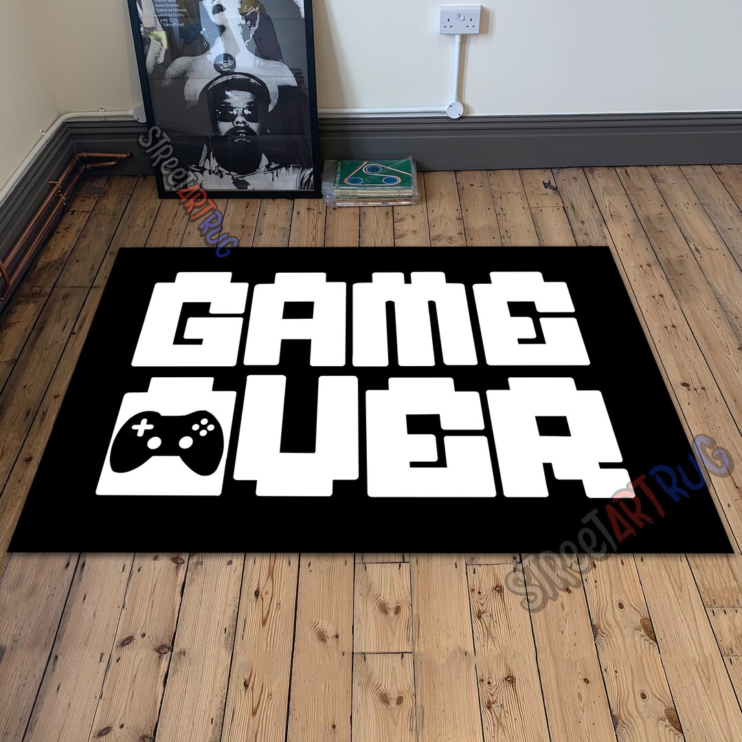 Game Over Rugs Black Game Over Rug, Game Controller Carpet, Gaming Chair Mat, Play ...