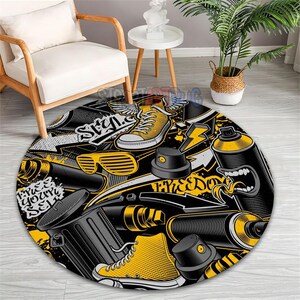 Graffiti Sneaker Round Rug, Sneakerhead Mat, Street Fashion Decor, Sneaker Room Mat