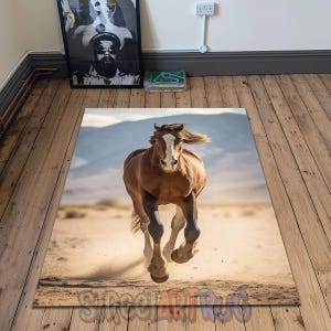 Horse Themed Luxury Rug, Office Carpet, Equestrian Decor, Animal Mat, Living Room Rug