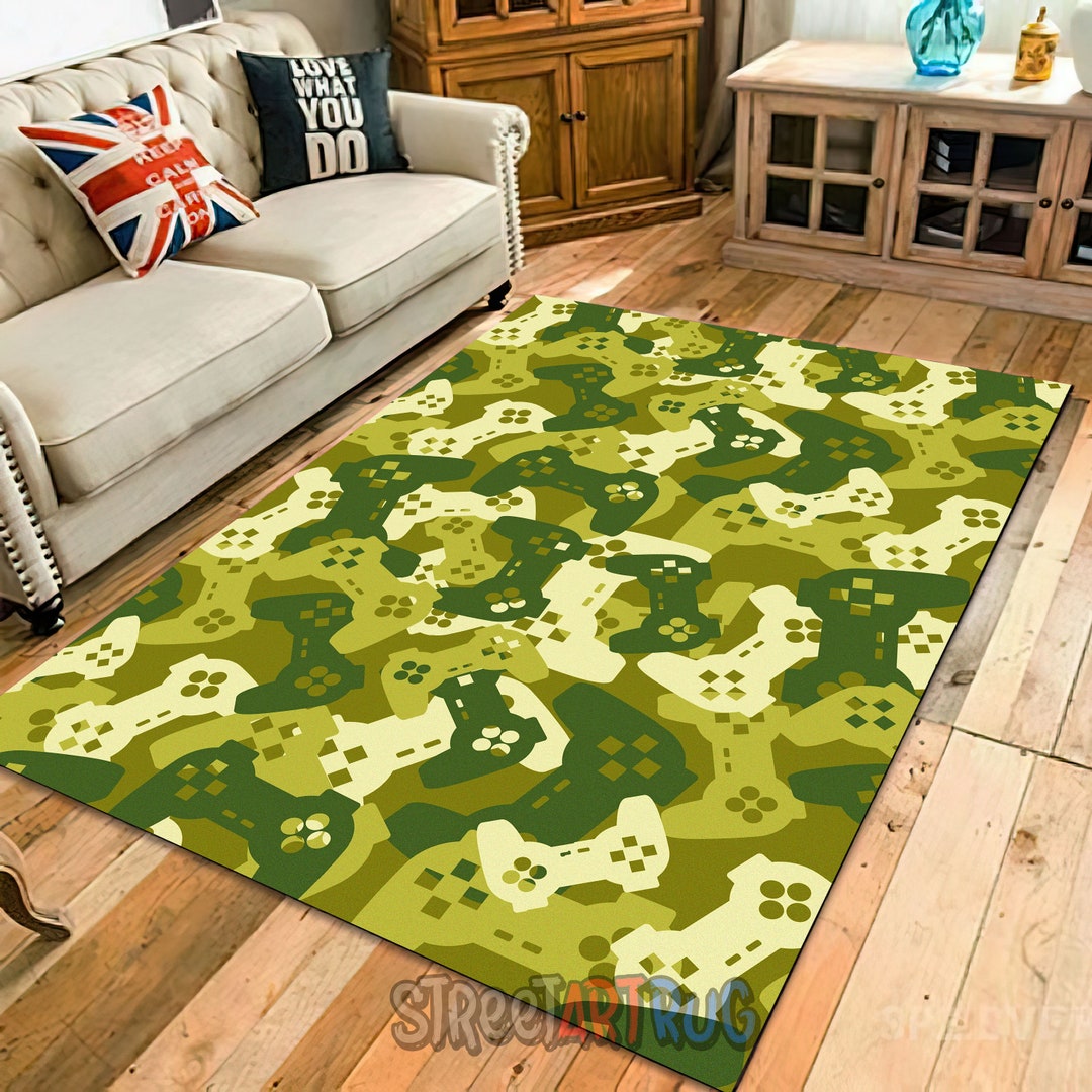 Video Game Controller Rug, Green Game Room Mat, Gaming Decor, Arcade ...