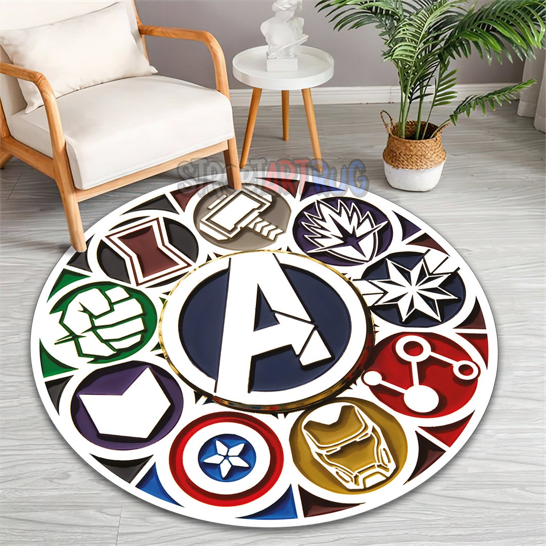 Avengers Character Rug, Superhero Symbol Carpet, Hulk, Caption America ...