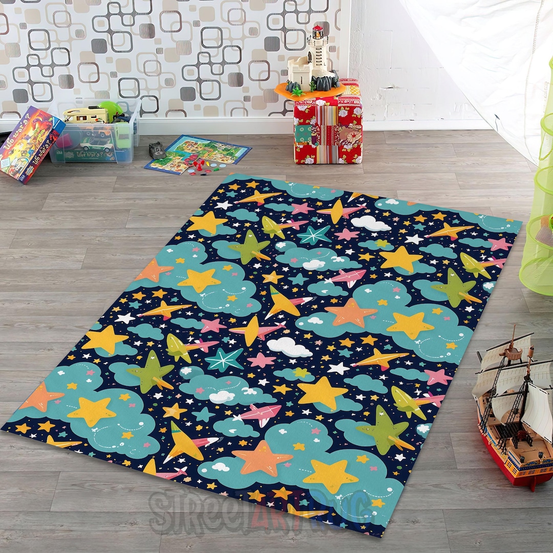 Stars and Clouds Kids Rug: Colorful Nursery Carpet - Etsy
