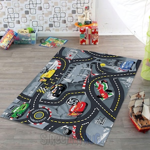Race Car Track Rug: Kids Playroom Carpet, Nursery Decor