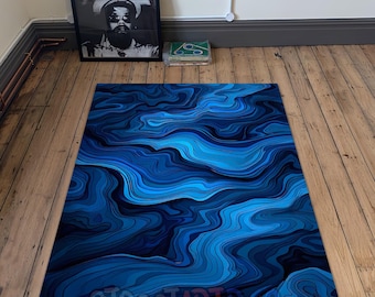 Abstrakter Blauer Topographischer Teppich - Wellenförmiger Schichtteppich