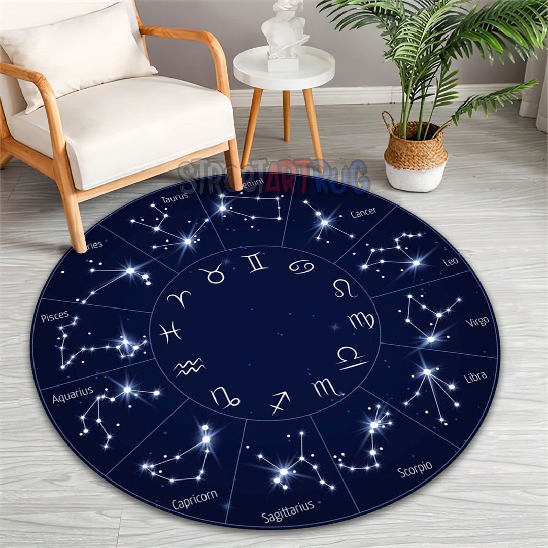 Zodiac Symbols Rug, Space Decor, Stars Pattern Carpet, Astronomy Mat ...
