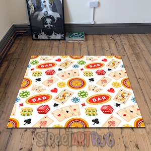 Casino Rug: Poker Chips & Cards, Game Room Decor