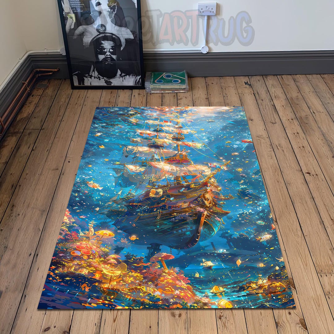 Pirate Rug Texture Fantasy Pirate Ship Rug: Ocean Themed Carpet Nautical Home Decor - Etsy ...