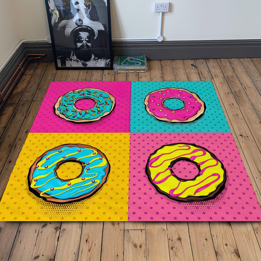 Pop Art Donut Kitchen Rug, Colorful Comic Style Dessert Area Mat - Etsy