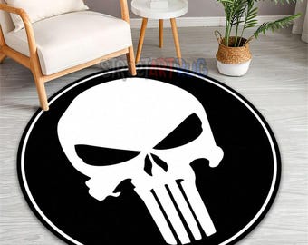 Punisher Skull Rug: Black and White Gothic Horror Mat