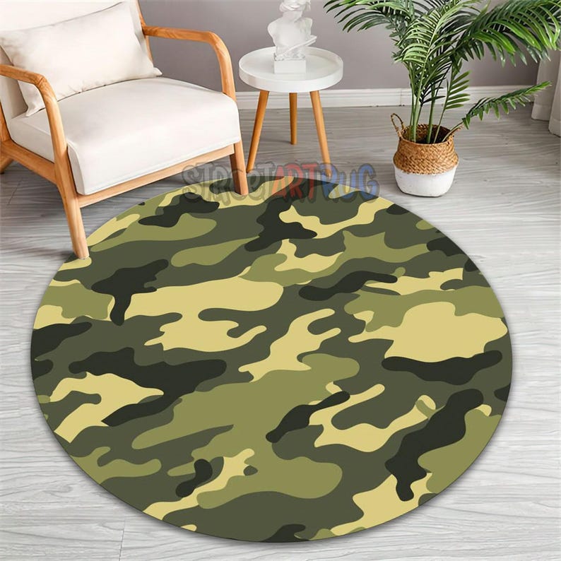 Camo Round Rug Green Camouflage Round Rug - Classic Woodland Military Carpet - Etsy