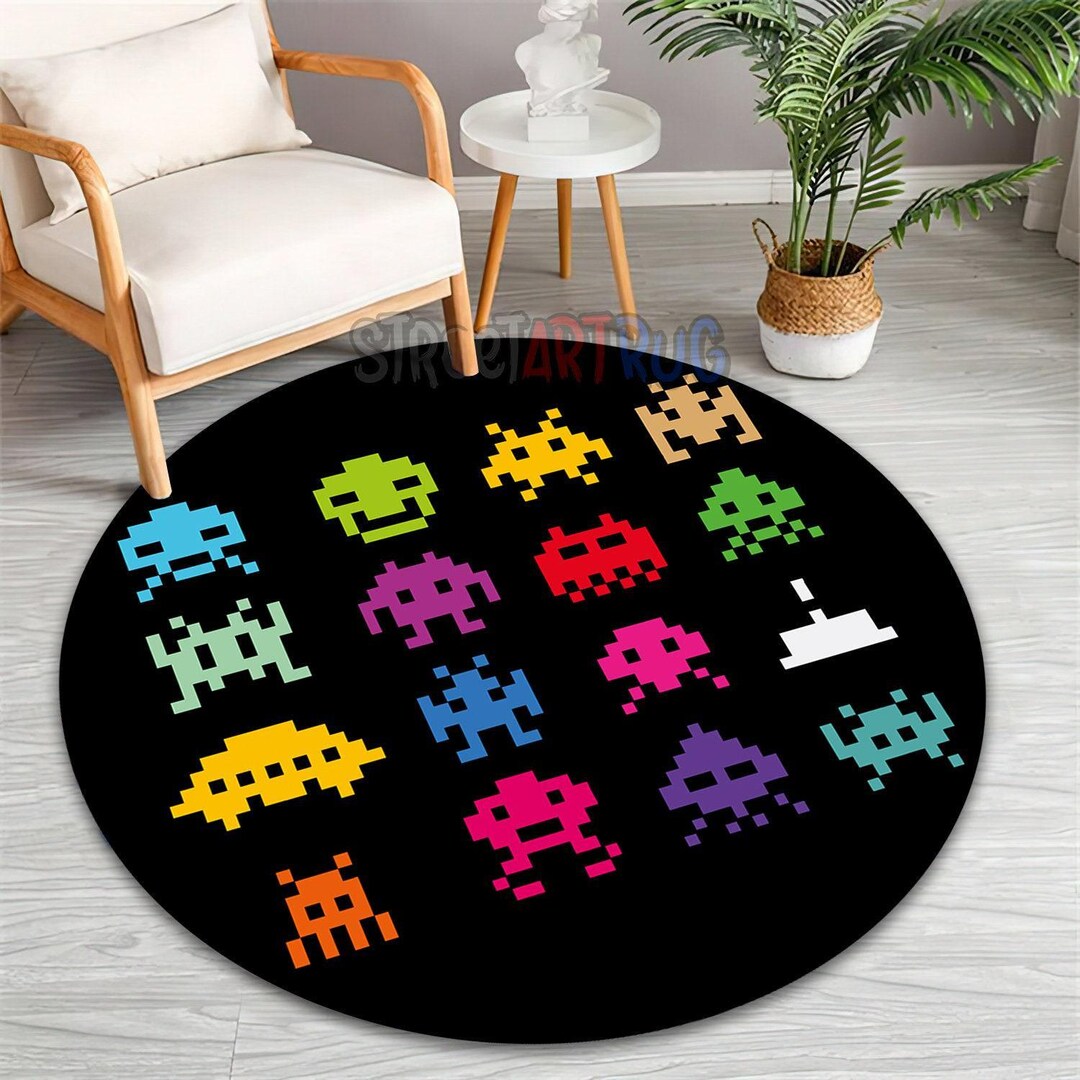 90s Arcade Game Round Rug: Retro Video Gamer Carpet - Etsy