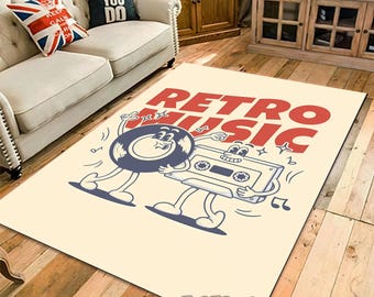 Retro Music Rug: Nostalgic Cassette & Vinyl Art Decor
