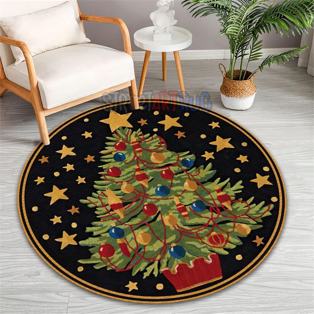 Xmas Tree Rug Christmas Tree Round Rug: Holiday Doormat, Xmas Decor - Etsy