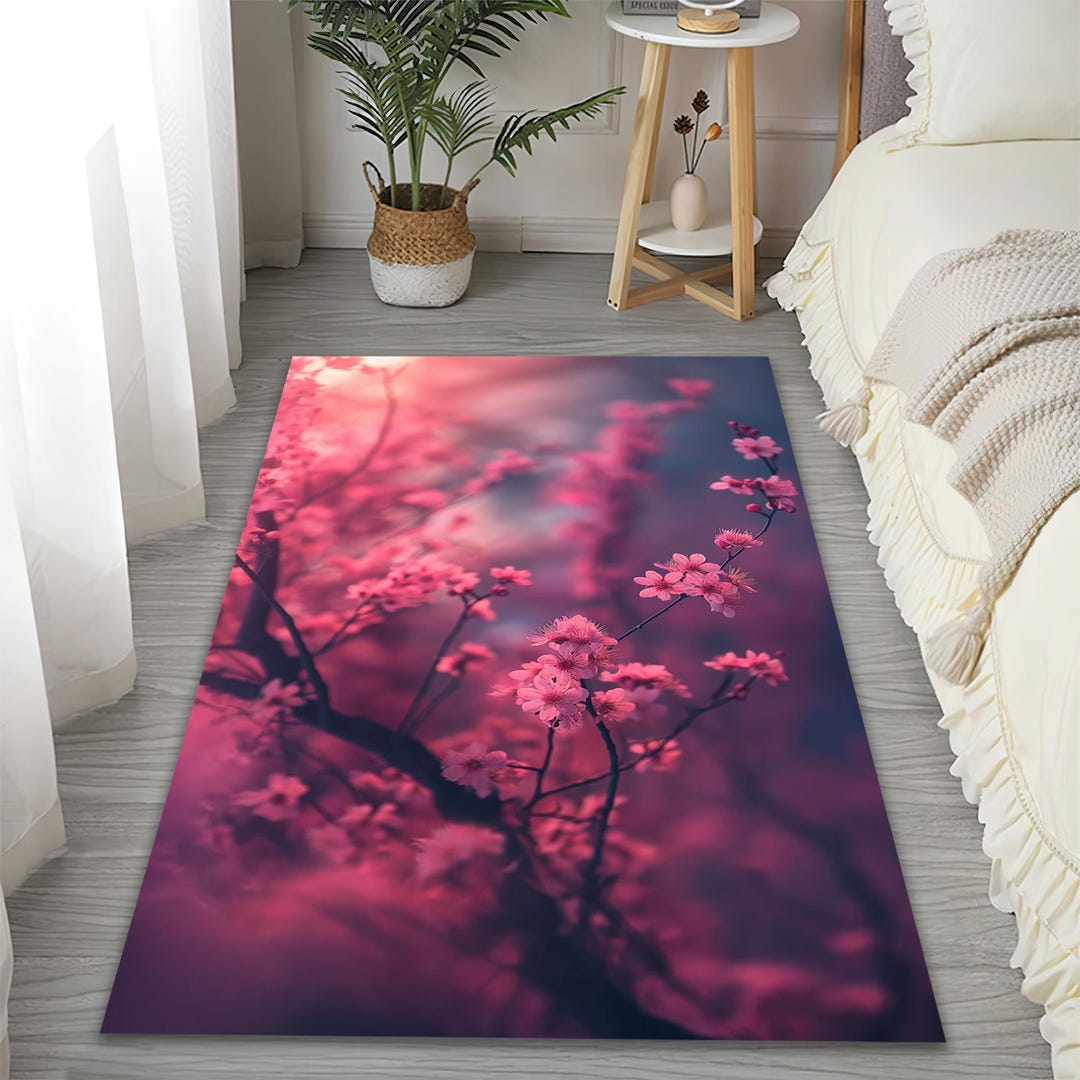 Sakura Rug Boho Sakura Rug: Pink Cherry Blossom Artistic Carpet - Etsy