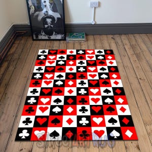 Tapis à motifs de cartes à jouer, tapis de poker noir et rouge, décoration club de poker, tapis de jeu