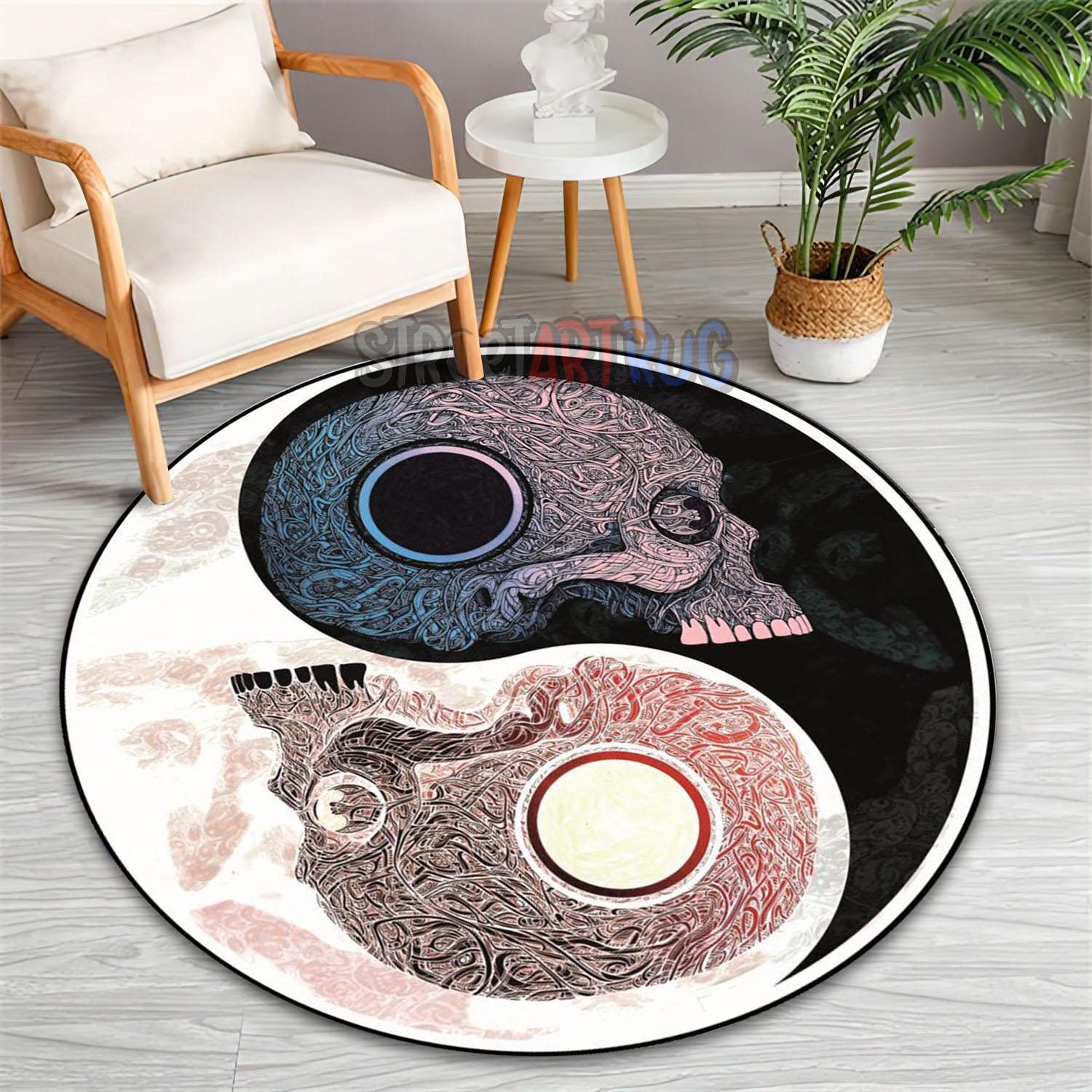 Skull Yin Yang Round Rug - Ornate Black Gothic Carpet - Etsy Australia