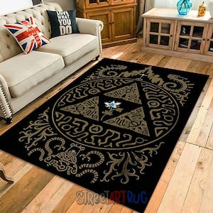 Black Zelda Symbol Rug: Gamer Room Decor
