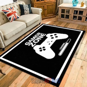Gamer Zone Rug: Black Game Controller Carpet, Gaming Room Decor