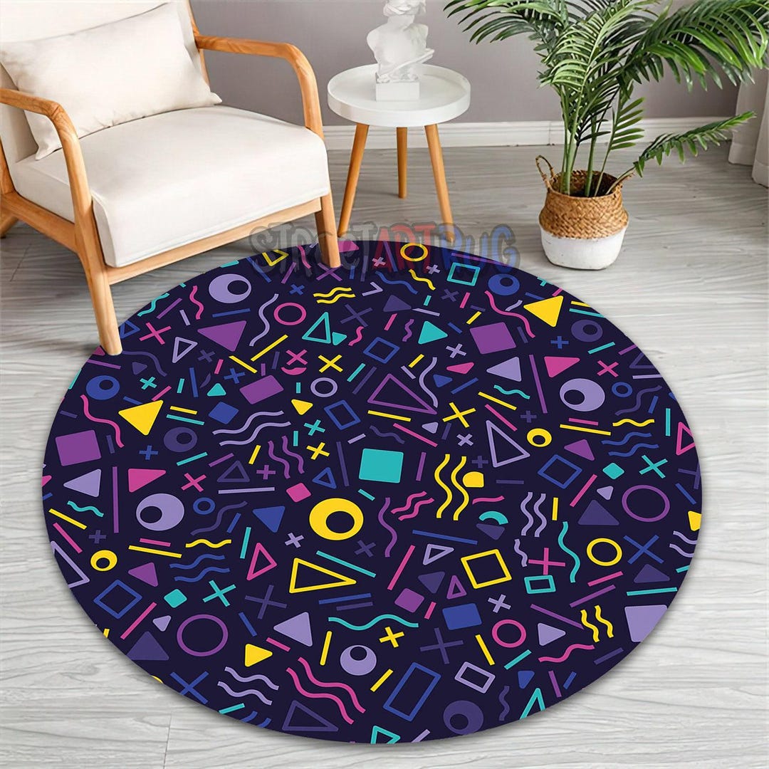 Geometric Round Rug, 90s Arcade Design, Game Room Decor - Etsy