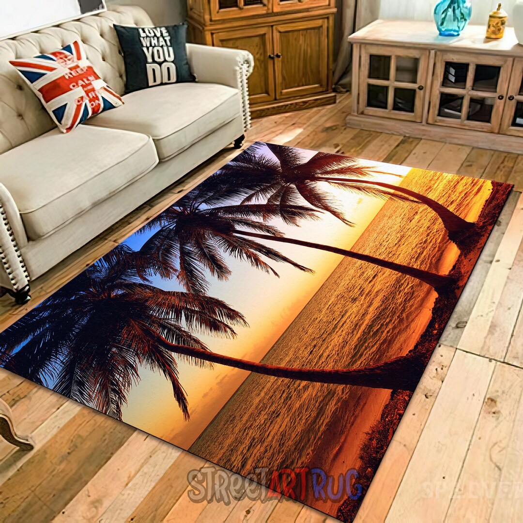 Sunset Palm Tree Tropical Rug - Beach Landscape Carpet - Etsy