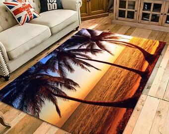 Sunset Palm Tree Tropical Rug - Beach Landscape Carpet
