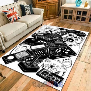 Black and White Game Controller Rug: Nostalgic Gamer Decor