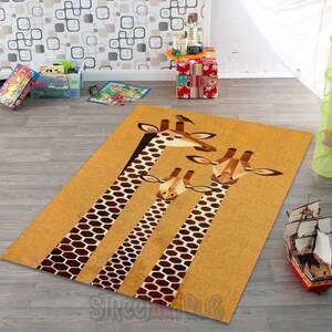 Funny Giraffe Nursery Rug, Animal Carpet, Kids Room Mat, Baby Shower Decor