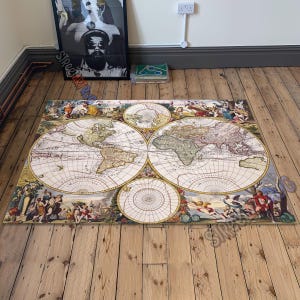 Tapis carte du monde antique, tapis carte du monde de style rétro, tapis antidérapant pour bureau, décoration de bibliothèque