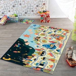 Tapijt met stadswegenkaart, montessori-speelkamermat, tapijt babykamer, bedrukt decor stad voor kinderen, babycadeau