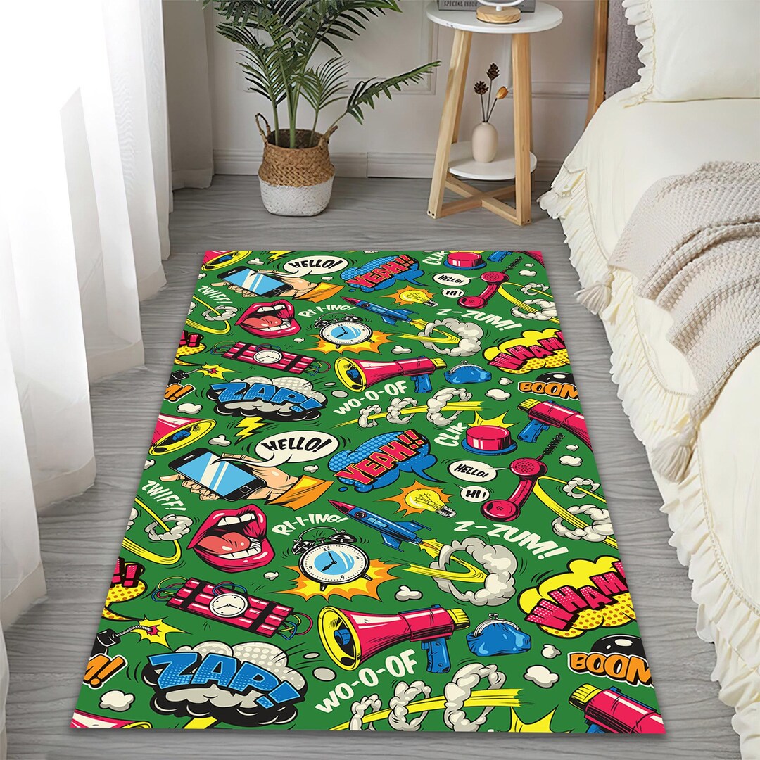 Funky Comic Rug Colorful Cartoon Carpet Pop Art Style Floor Mat Retro ...