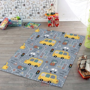 Tapijt met autoprint, tapijt stadswegenkaart, kinderkamermat, vloerkleed kinderkamer, decor babyshower, cadeau pasgeboren