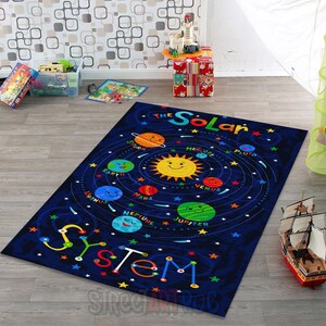 Solar System Kids Room Rug, Navy Planet Nursery Mat