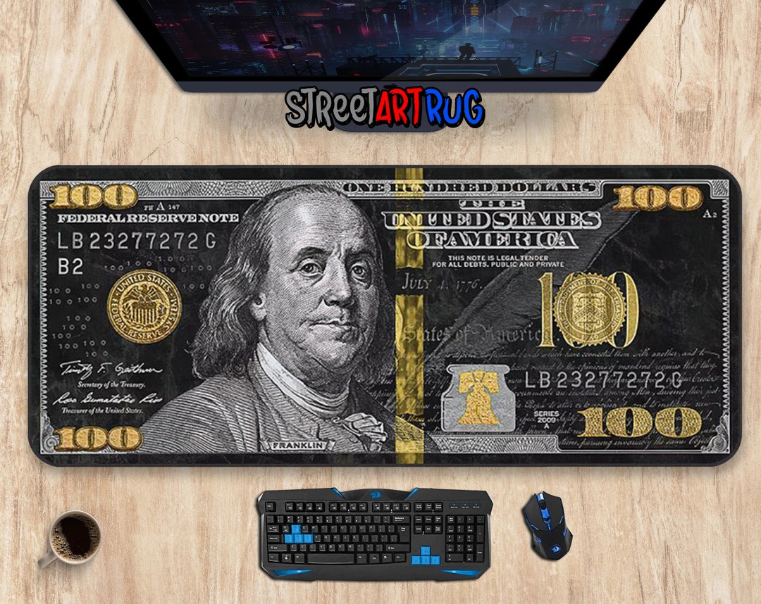 Black and Gold 100 Dollar Bill Desk Mat, Cool Office Mouse Mat, Office