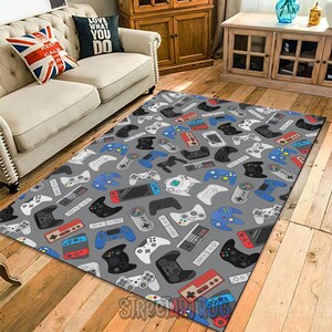 Retro Game Controller Rug, Joystick Pattern Carpet, Gamer Room Mat, Nostalgic Gaming Decor