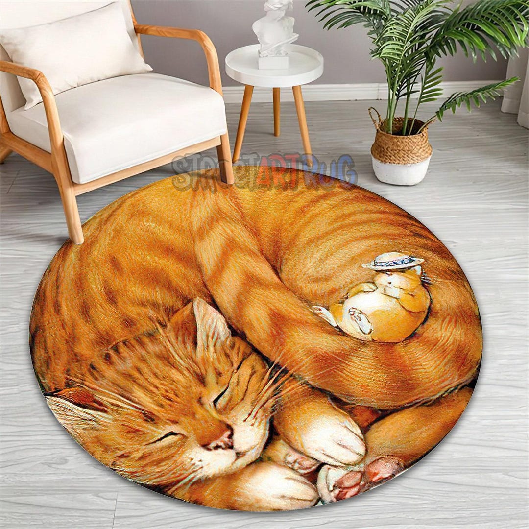 Tabbycat Rugs Orange Tabby Cat Round Rug, Pet Mat, Living Room Decor - Etsy
