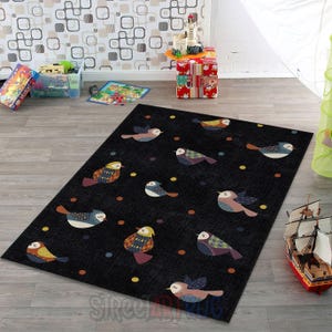 Birds Rug, Cute Animal Decor, Children Room Carpet, Bedroom Mat, Bird Carpet
