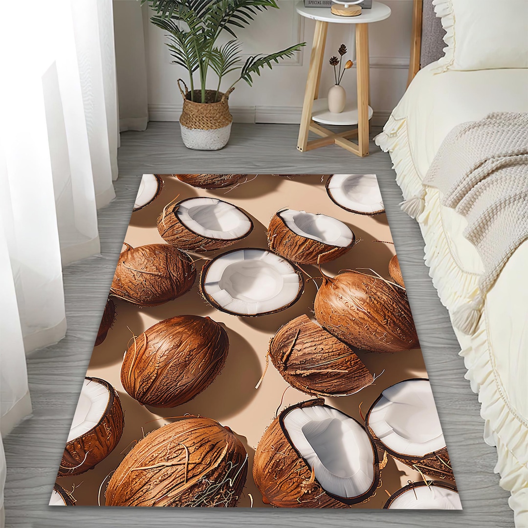 Coconut Fruit Kitchen Rug, Brown Tropical Nut Mat - Etsy